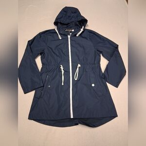 4/20$ Big Chill Navy Hooded Rain Jacket with White Trim